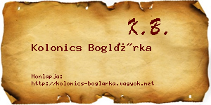 Kolonics Boglárka névjegykártya